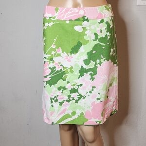 Talbots Pink Green White Texture skirt cotton lined women's size 2P